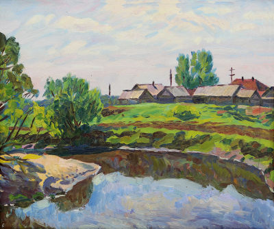 Павликов В.А. (1935 - 2006 гг) - Река. СССР, 1982 год. Картон, масло. 50 Х 59,5 см. Современная 