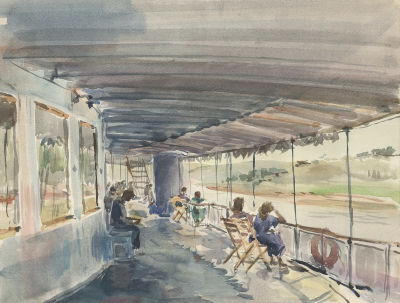 Шишловский Н.А. (1907 - 1984 гг.) - На Волге. Пароходная прогулка. СССР, 1953 год. Бумага 