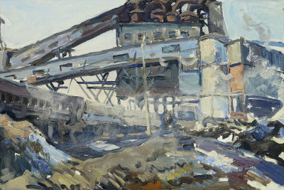 Баженов Г.И. (1927 - 1984 гг) - Индустриальный пейзаж. СССР, 1960-е годы. Картон, масло. 20,4 Х 34 