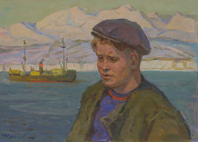 Фролов Ю.Л. (1925 г.р.) - В Авачинской бухте. СССР, 1962 год. Картон, масло. 35,5 Х 50,5 см. 