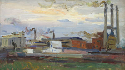 Баженов Г.И. (1927 - 1984 гг) - Заводы. СССР, 1960 год. 20,3 Х 34,7 см. Современная рама