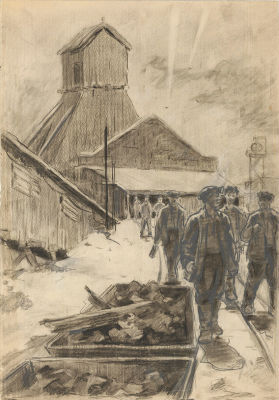 Курилович А.М. (1928 г.р.) - Шахтеры. СССР, 1970-е годы. Бумага, карандаш. 44 Х 30,5 см. Небольшие 