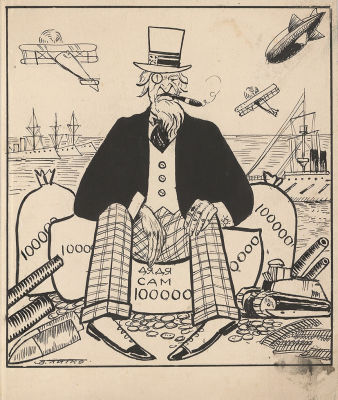 Литко В.Е. (1900 - 1939) - Карикатура "Дядя Сэм". СССР, 1920-е годы. Бумага, тушь. 19,8 Х 16,7 см 