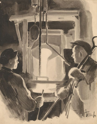 Клинч Б.Г. (1892 - 1946 гг.) - Рабочие. СССР, 1941 год. Бумага, акварель, карандаш. 27,5 Х 21,5 см. 