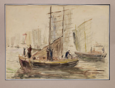 Тарнягин И. А. (1904-1942) - В лодке. СССР, 1920-1930-е годы. Бумага, акварель, карандаш. 19 Х 40 