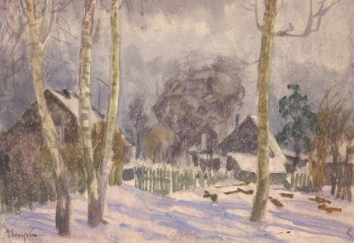 Лопухин А.Е. (1897-1985 гг) - Зима в Свистухе. СССР, 1972 год. Бумага, акварель. 42,5 Х 61,5 см. 