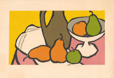 Воловик Т.Е. (1914 г.р.) - Линогравюра "Фрукты". СССР, 1965 год. Бумага, цветная линогравюра. 37,7 
