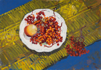 Карякин В. В. (1924-1979) - Натюрморт с рябиной. СССР, 1975 год. Картон, темпера. 39,5 Х 57,5см. 