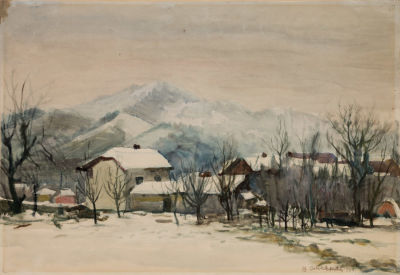 Стоянов Ц. С. (1905-1974) - Село Орешак в Болгарии. СССР, 1955 год. Бумага, акварель. 43 Х 62 см. 