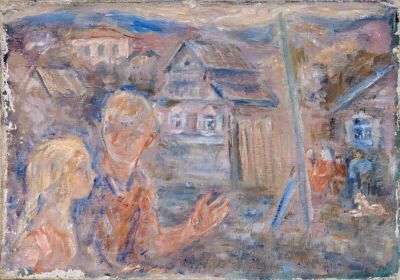 Покровская Т.А. (1903–1991 гг) - На улице Хвалынска. СССР, 1960-1970- годы. Холст, темпера. 38,5 Х 