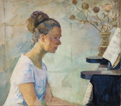 Зелинская-Платэ Р. Н. (1910-2001) - За роялем. СССР, 1960-е годы. Холст, темпера. 55 Х 63 
