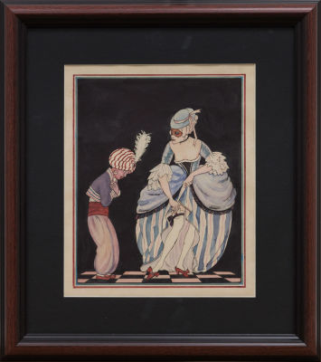 Неизвестный художник - Акварель "Театральный этюд". Западная Европа, середина ХХ века. Бумага, тушь 