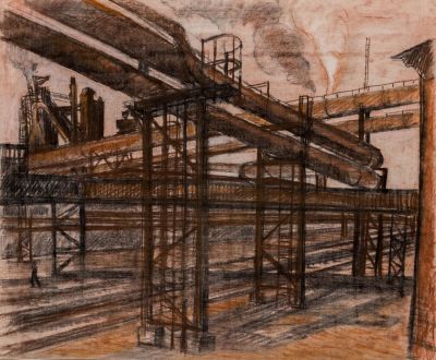 Межникова Н.В. (1947 г.р.) - Из серии "Магнитка". СССР, 1986 год. Бумага, пастель. 46 Х 56 см 