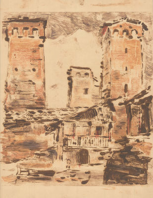 Тархов Д. М. (1893—1948) - Сванетия. СССР, 1930 год. Бумага, монотипия. 40,8 Х 30,4 см. Загрязнения 