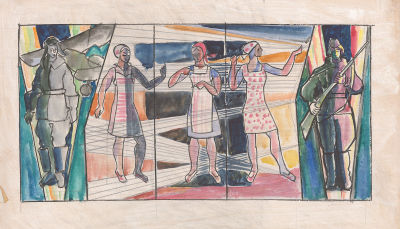 Куранская О.С. (1925 г.р.) - Эскиз монументального оформления "Женщины в мирное и военное время". СС 