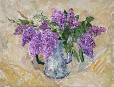 Анурин П. Я. (1914 — 1992) - Букет сирени. СССР, 1963 год. Оргалит, масло. 51 Х 66,5 см. Подпись 