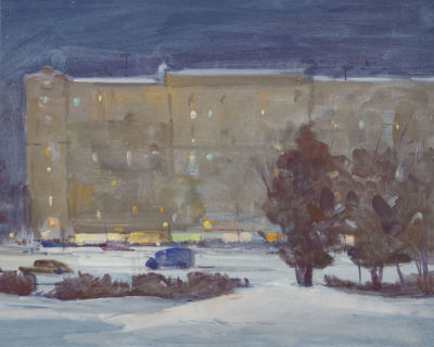 Дородницын В.П. (1908-1984 гг) - Вечерний город. СССР, 1960-е годы. Бумага, акварель. 37 Х 45 см. 