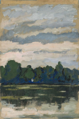 Рябов Л. М. (1923 - ?) - На реке. СССР, сер. 20 века. Бумага на картоне, темпера. 60 Х 40 см. 