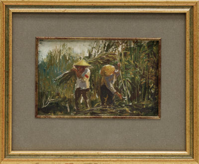 Титов Я.В. (1906-2000) - В Китае. 1930-е годы. Картон, масло. 9 Х 14,2 см (в свету). Рама, стекло 