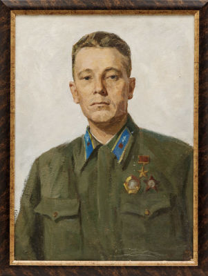 Неизвестный художник - Портрет летчика Талалихина Виктора Васильевича. СССР, 1963 г. Картон, масло. 