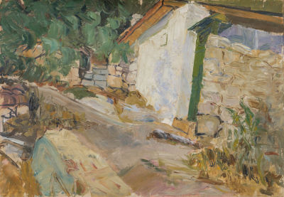 Стебаев А.А. (1927 г.р.) - Домик Чехова в Гурзуфе. СССР, 1960-1970-е годы. Картон, масло. 39 Х 56 