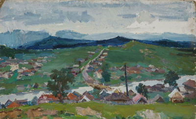 Караваев В.И. (1923 - ?) - Деревня в горах. СССР, 1960-е годы. Картон, масло. 42 Х 69 см. 
