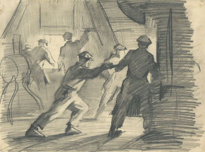 Вишняков О.Н. (1935 - 2012 гг.) - Сталевары. СССР, 1960-е годы. бумага, карандаш. 26 Х 35 см. 