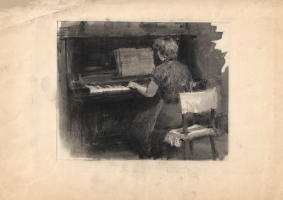 Незнайкин И.П. (1916 - 1998) - Пианистка. СССР, 1960-е годы. Бумага, акварель, тушь. 20 Х 24 см(в 