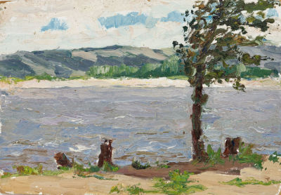 Ветрено. Комиссаров И.Е. (?) 
СССР, 1960-е годы. Картон, масло. 17,5 Х 25,5 см