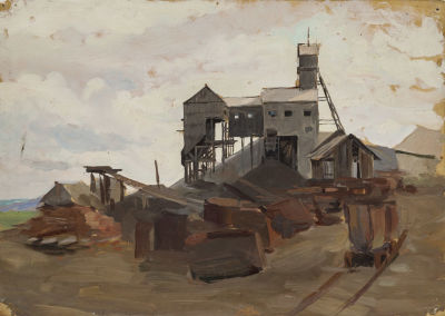 Козлинский А.А. (1922–1983 гг.) - На шахте. СССР, 1956 г. Картон, масло. 21 29,5 см. Небольшие 