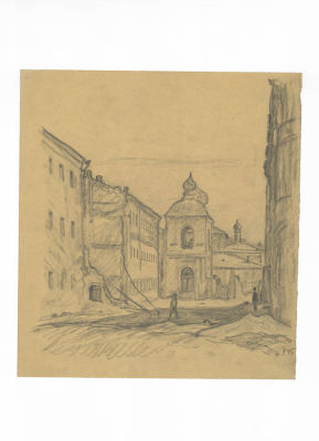 Вакидин В.Н. (1911-1991 гг.) - Улица города. СССР, 1945 год. Бумага, карандаш. 28 Х 25 см 
Вакидин 