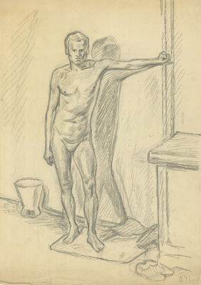 Вакидин В.Н. (1911-1991 гг.) - Два рисунка с натурщиками. СССР, 1941 год. Бумага, карандаш. 43,5 Х 