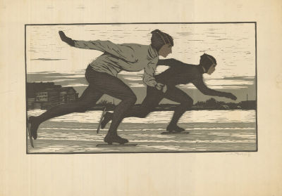 Ройтер Л. (1910–1994) - Конькобежцы. СССР, 1960-е годы. Картон, линогравюра. 41 Х 56 см (лист). 