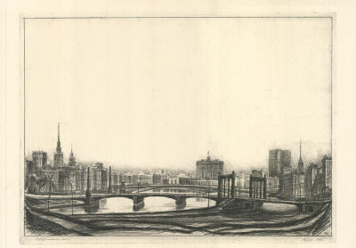 Берг Р.Г. (1917 - 1988 гг) - Бородинский мост. СССР, 1985 год. Бумага, офорт. 50 Х 70 см (лист). 