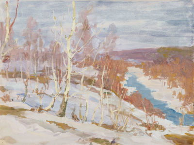 Дородницын В.П. (1908-1984 гг) - Ранняя весна. СССР, 1960-е годы. Бумага, акварель. 36 Х 48 см. 