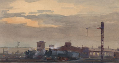 Дородницын В.П. (1908-1984 гг) - Паровоз. СССР, 1960-е годы. Бумага, акварель. 22,5 Х 47 см. 