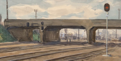 Дородницын В.П. (1908-1984 гг) - Окружная. СССР, 1960-е годы. Бумага, акварель. 22 Х 45,5 см. 