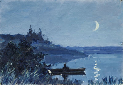 Вечтомов Н.Е. (1923 - 2007 гг.) - Ока вечером. Картон, масло. 20 х 28 см. 
Вечтомов Николай 