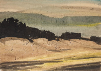 Вечтомов Н.Е. (1923 - 2007 гг.) - Вечерело. СССР, 1960 г. Бумага, акварель. 20 Х 29 см. Повреждения 