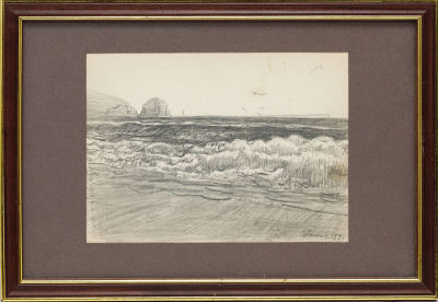 Ромас Я.Д. (1902 - 1969 гг.) - Морской прибой. СССР, 1954 год. Бумага, карандаш. 14,2 Х 19,5 см (в 