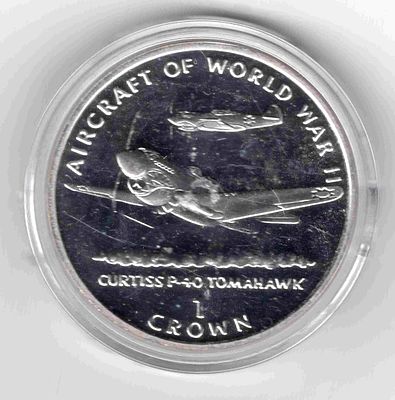 1 крона. Остров Мэн. 1995 
Монета из серии Авиация Второй мировой войны. Изображен американский 