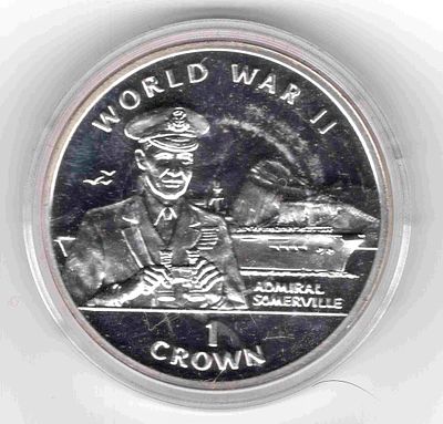 1 крона. Гибралтар. 1994 
Гибралтар 1 крона 1994 Адмирал Джеймс Сомервилл 
Вторая мировая война 