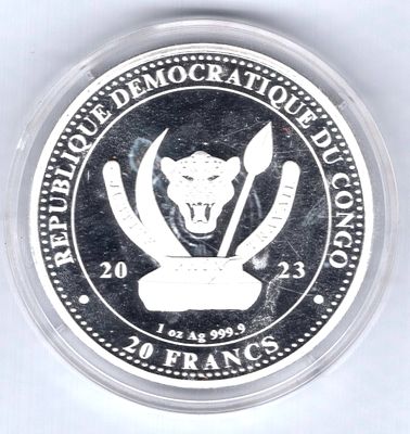 20 франков Конго. 2023 
Качество ПРУФ. В капсуле. Серебро 1 унция. 
Монета из серии Океанская 