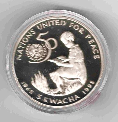 50 лет ООН. Малави 5 квача. 1995 Серебро 925. вес 28,28 гр.
