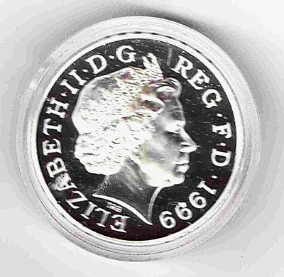 5 фунтов. Миллениум Великобритания. 1999 Серебро 925. Вес 28.28 гр.