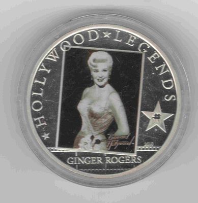 5 долларов. Актеры Голливуда. Джинджер Роджерс. 2010 
Острова Кука Серебро 925 
25 грамм.
