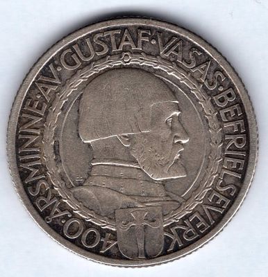 2 кроны. Швеция. 1921 
400 лет войне за независимость. Серебро 835, вес монеты 15 гр.