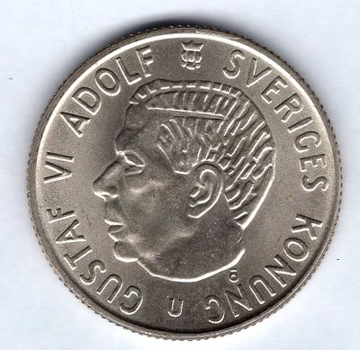 2 кроны. Швеция. 1965 
Регулярный чекан. Серебро