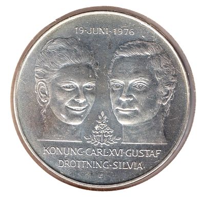 50 крон. 1976 
Свадьба шведского короля КарлаXVI Густава. Серебро 925, вес монеты 27 гр.