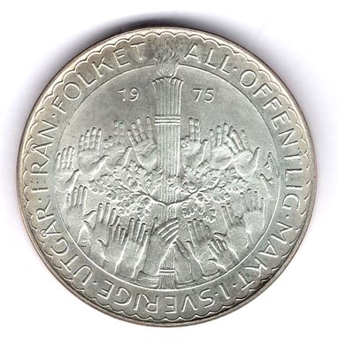 50 крон Швеция. 1975 
Конституциональная реформа в Швеции. Серебро 925, вес монеты 27 гр.
